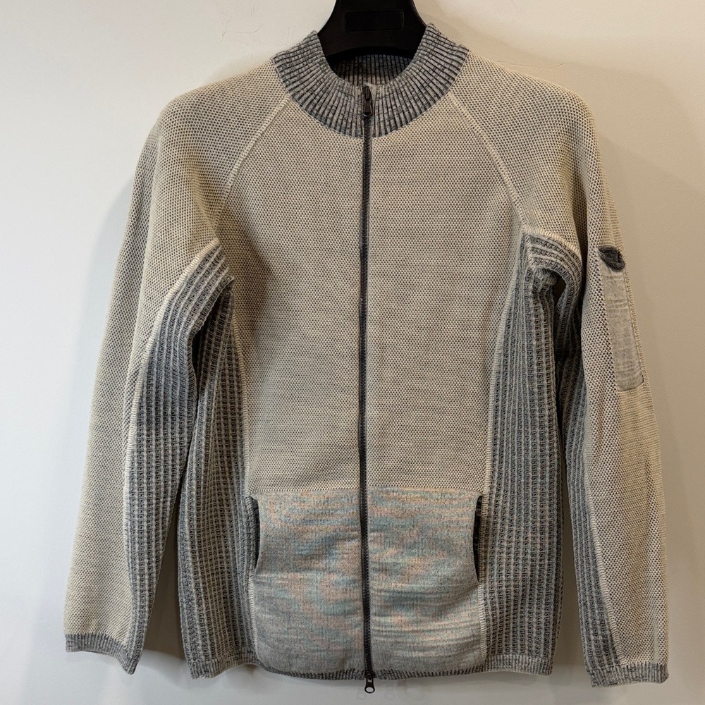 Men's Zip-Up Sweater in Beige and Gray